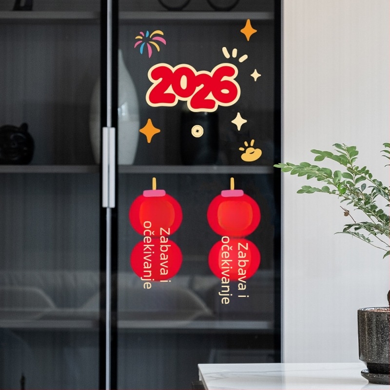 Prozorski naljepnice Banda – PVC elektrostaticke dekoracije za Proljetni festival, Godina Konja; prikladno za poklon, pakiranje Opp vrećica