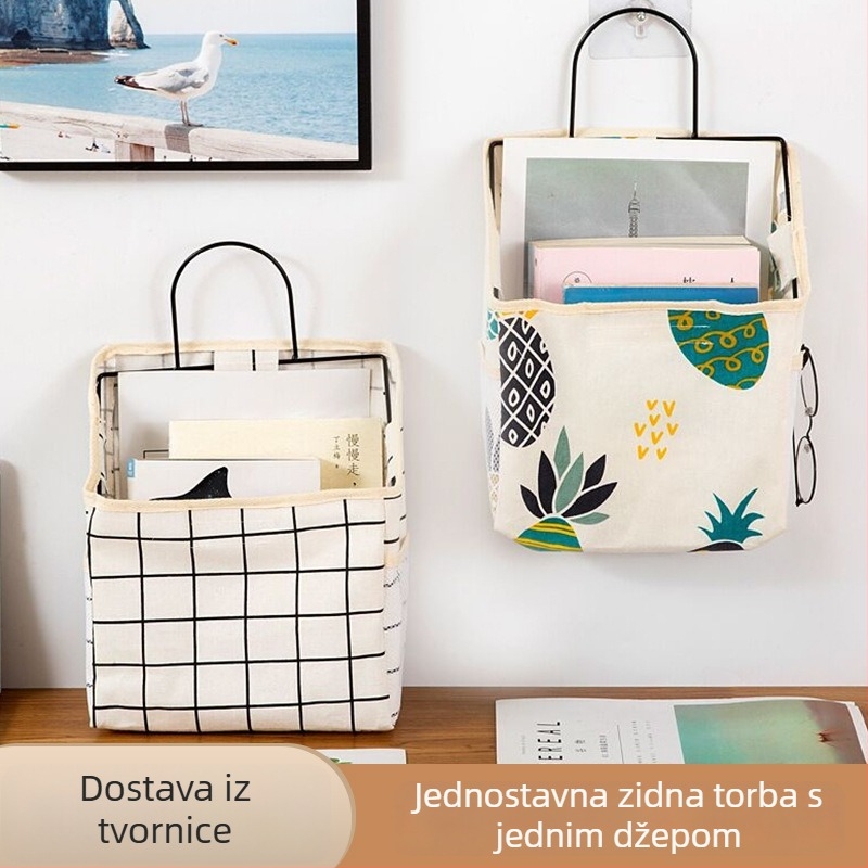 Zidni organizator od platna s jednim džepom i kliznim otvorom, vodootporan materijal od pamuka i lana, višestruka primjena