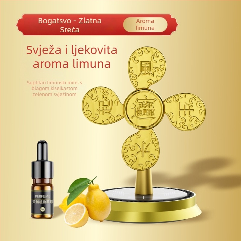 Unutarnji auto parfem s rotirajućim solarnim difuzorom, metalni držač; cvjetni miris s lemon notom; dekorativan, repelent protiv komaraca, osvježavajući, uklanjanje mirisa; trajanje 61–90 sati.