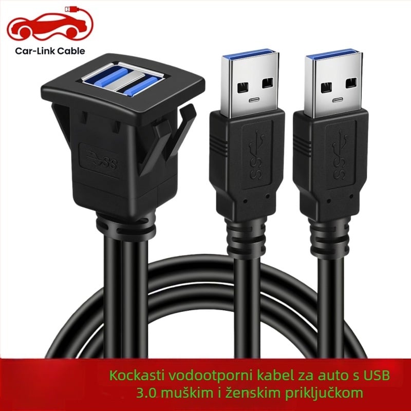 Dvoportni USB kabel 3.0/2.0, vodootporan za instrument ploču automobila, broda i motocikla – duljina 1 m, USB 2.0 sučelje