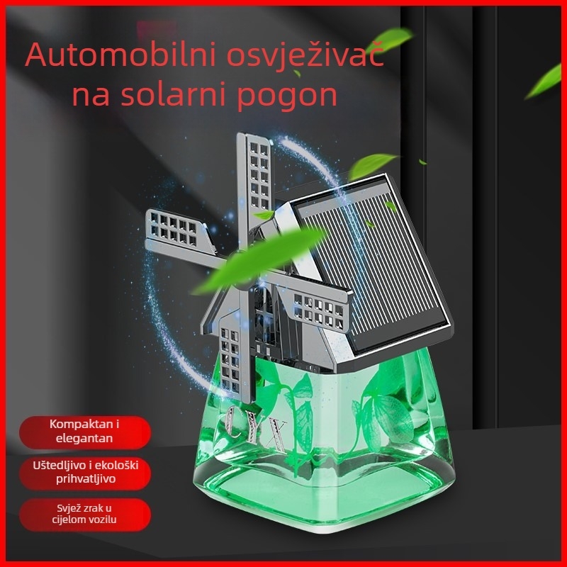 Držač parfema za automobil s solarnom rotirajućom vjetrom, Liuli materijal, 25–50 ml, isparavanje >90 dana