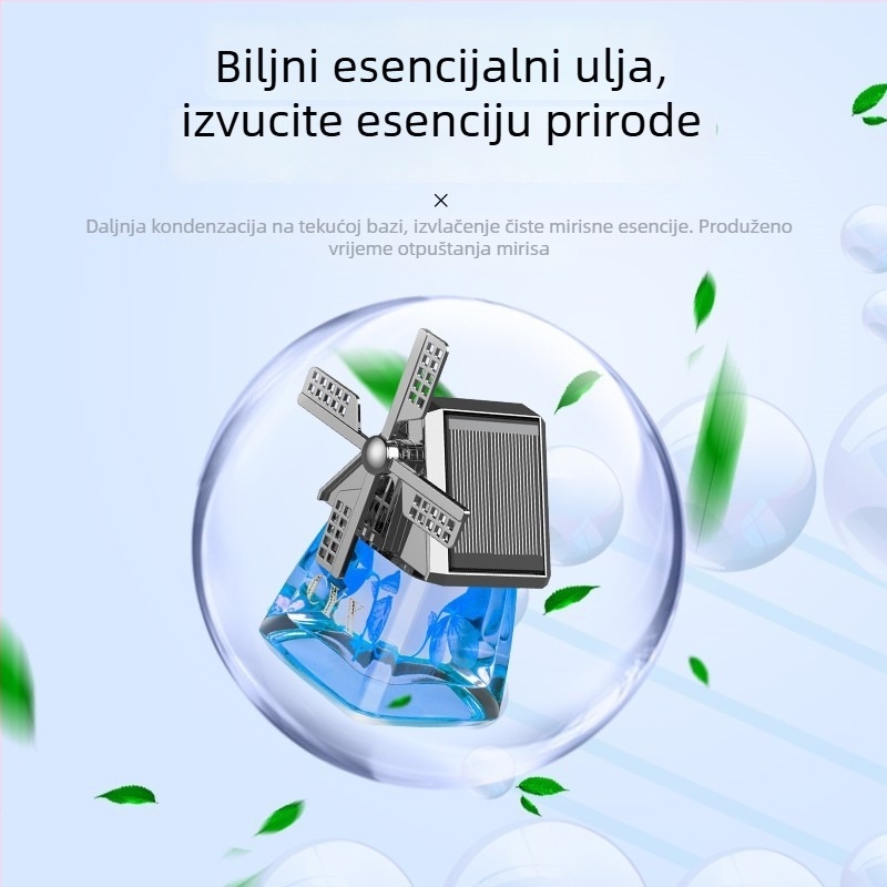 Držač parfema za automobil s solarnom rotirajućom vjetrom, Liuli materijal, 25–50 ml, isparavanje >90 dana