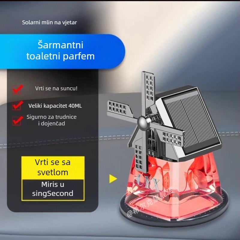 Držač parfema za automobil s solarnom rotirajućom vjetrom, Liuli materijal, 25–50 ml, isparavanje >90 dana