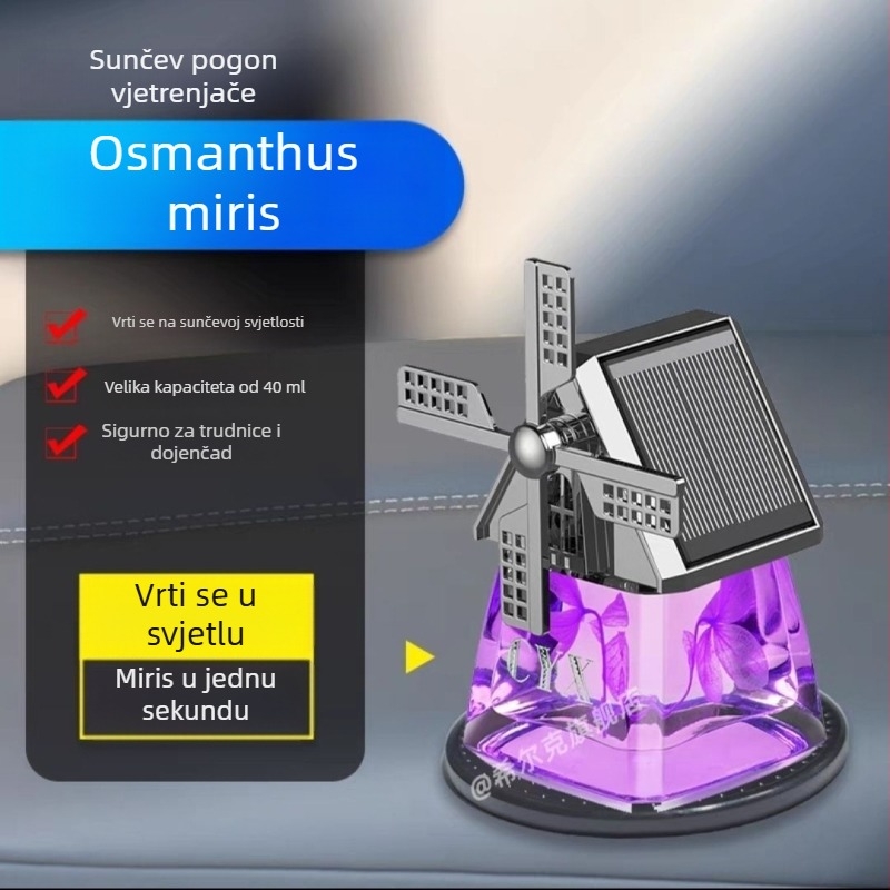 Držač parfema za automobil s solarnom rotirajućom vjetrom, Liuli materijal, 25–50 ml, isparavanje >90 dana