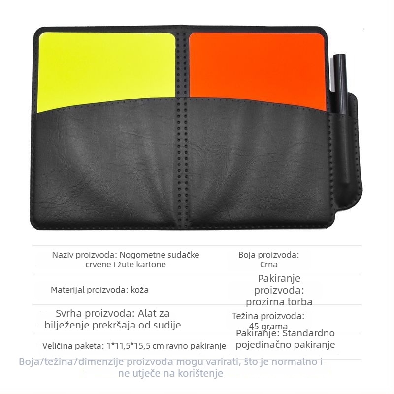 Set kartica suca nogometa crvene i žute s olovkom (PVC) — 500 komada; za nogomet, košarku, badminton i odbojku; ploča rezultata