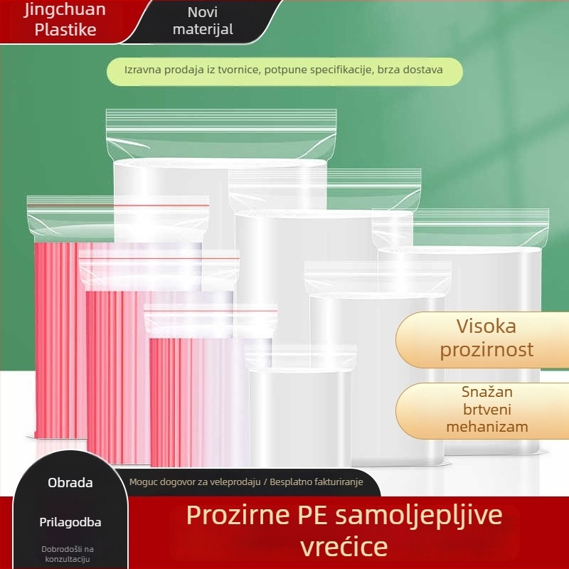 Prilagodljive PE vrećice s automatskim zatvaranjem, vodootporne i debele za skladištenje, prozirne plastične vrećice s zatvaračima za kućnu upotrebu