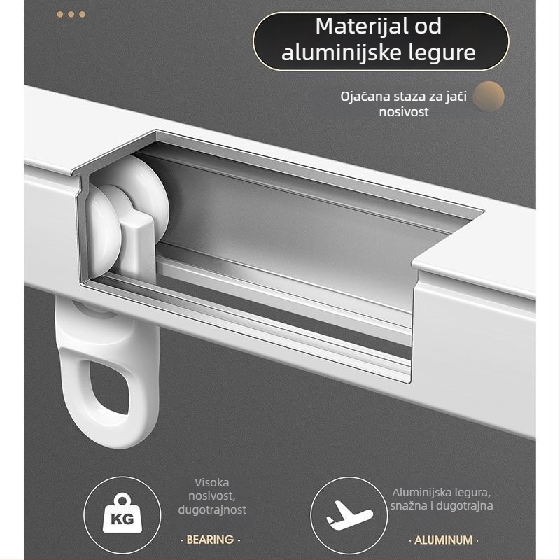 Sustav šina za zavjese za prozor — aluminijska legura, proširiv, tih, dvostruka tračnica, klizni kotači