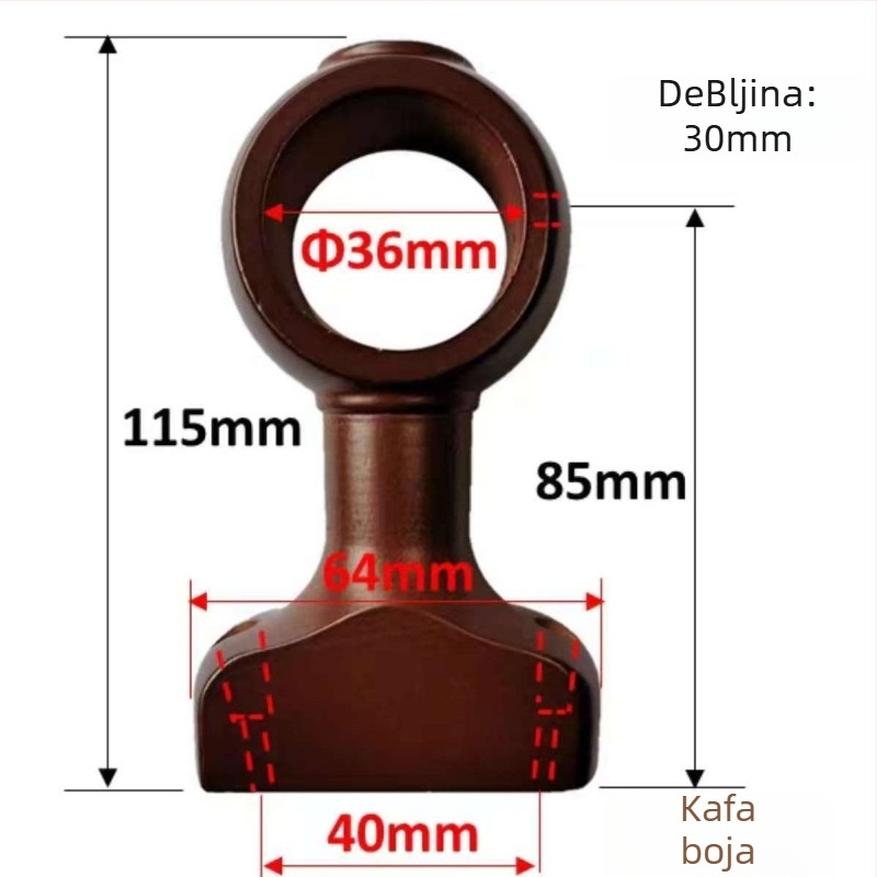 Drvena baza nosača zavjese za šipku s dekorativnim vrhom – jednokraki i dvokraki nosači, univerzalna prilagodba, moderni minimalistički stil