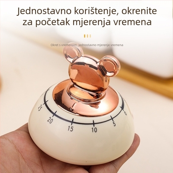 Mehanički kuhinjski štoper s magnetskim ušima medvjeda, okruglo ABS kućište, LCD zaslon i brojčani pokazivač, ručni pogon