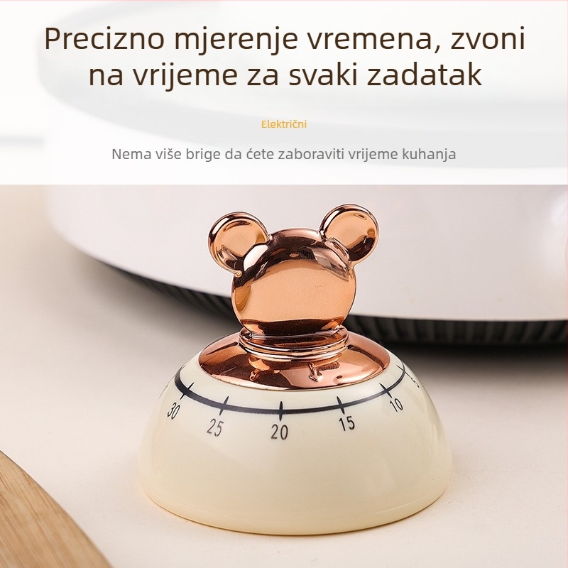 Mehanički kuhinjski štoper s magnetskim ušima medvjeda, okruglo ABS kućište, LCD zaslon i brojčani pokazivač, ručni pogon