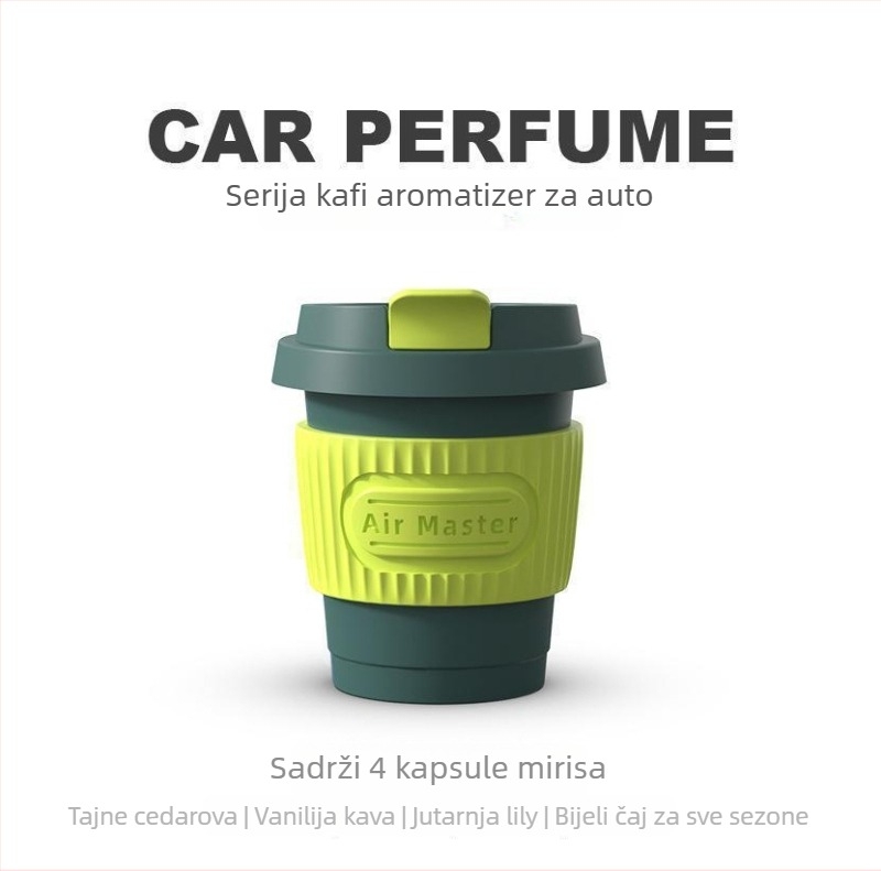 Automobilski difuzor zraka s klipom za izlaz zraka — serija šalice kave, ABS + silikon gel, 10–20 ml, narančasto cvjetni miris, trajanje isparavanja 16–30 dana