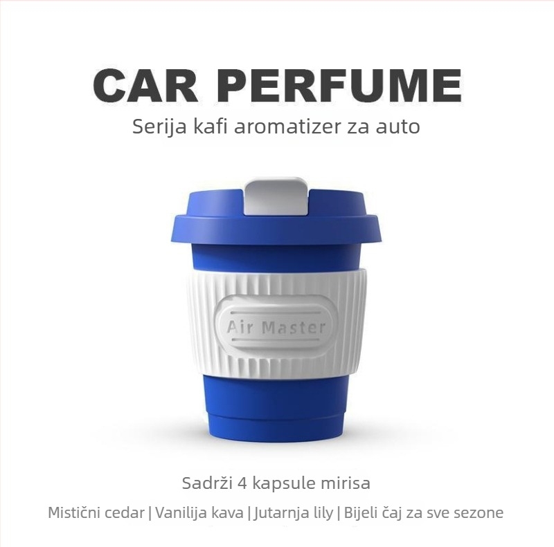 Automobilski difuzor zraka s klipom za izlaz zraka — serija šalice kave, ABS + silikon gel, 10–20 ml, narančasto cvjetni miris, trajanje isparavanja 16–30 dana