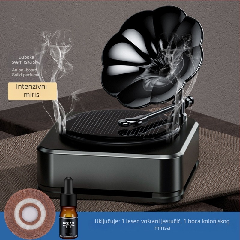 Auto aromaterapijski ukras inspiriran gramofonom – cinkova legura, parfemska posuda za sjedalo, miris Ocean Wood, 360 g, aroma traje više od 90 dana