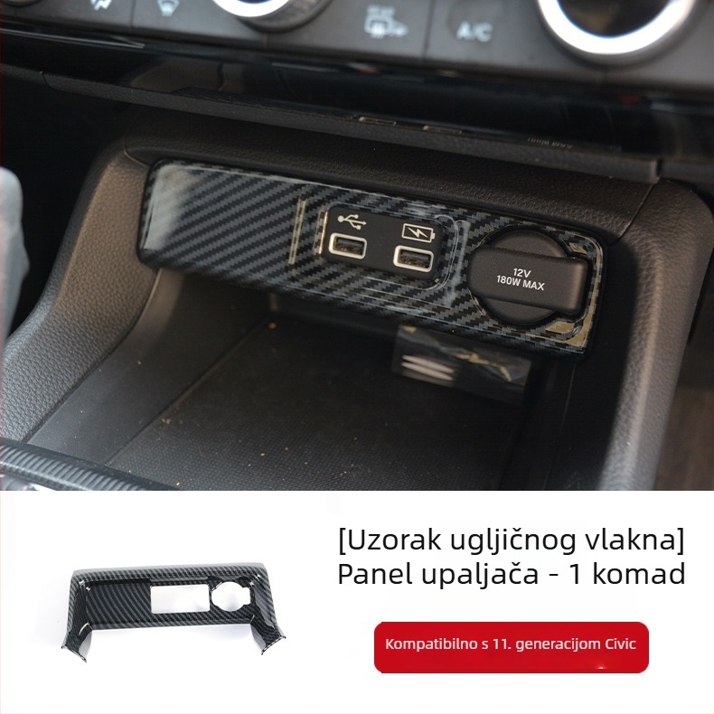 Unutarnja prilagodba za Honda Civic 11. generacije: okvir središnjeg pločnog sustava s stražnjim otvorom za ventilaciju i staklenim prekidačem, ABS