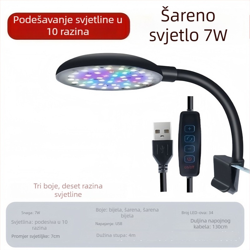 Klip LED rasvjeta za akvarij Mai Bao Mini Light Panel, potpuno spektra, USB, 7W, 150 g