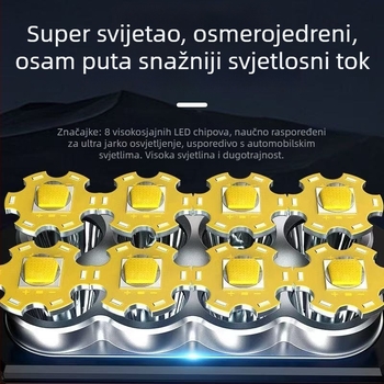 Vanjska LED baterijska svjetiljka s solarnim napajanjem i ručnim punjenjem, 1200mAh baterija, domet 100–200 m