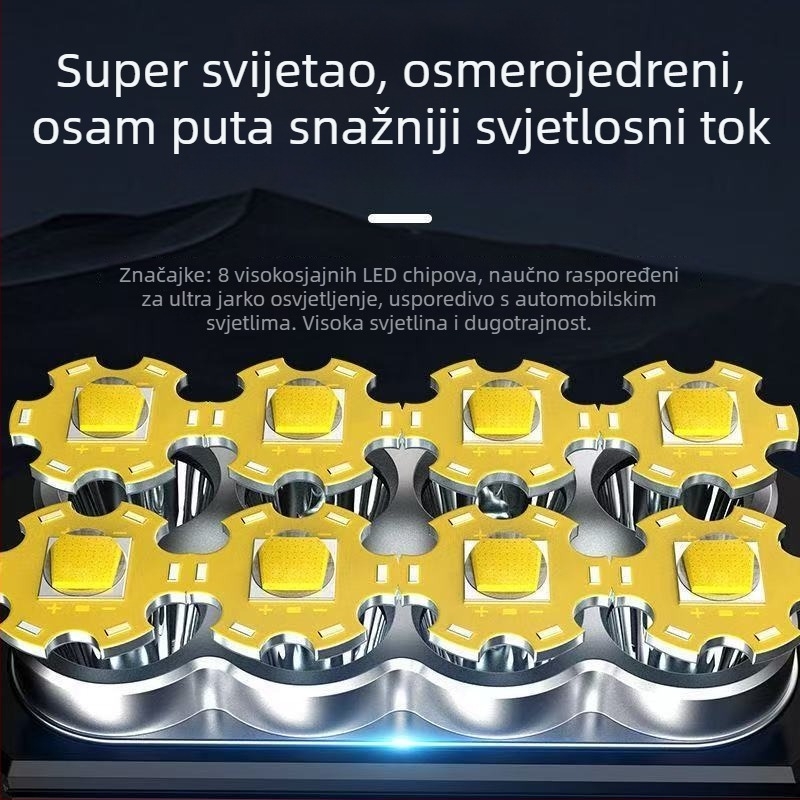 Vanjska LED baterijska svjetiljka s solarnim napajanjem i ručnim punjenjem, 1200mAh baterija, domet 100–200 m
