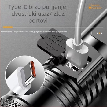Prijenosna LED baterijska svjetiljka s optičkim zumom - 5W, 800 mAh baterija, punjenje, Power Bank, domet 200-500 m