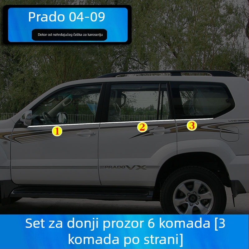 Dekorativne trake za prozore Toyota Prado/Land Cruiser (2004–2020) – naljepnice za karoseriju