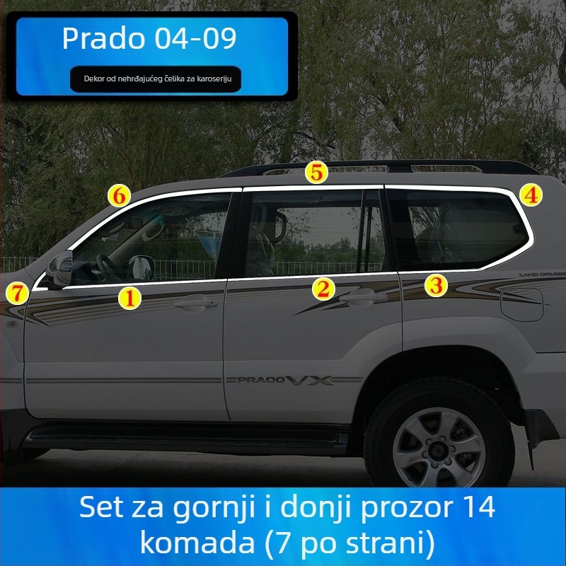 Dekorativne trake za prozore Toyota Prado/Land Cruiser (2004–2020) – naljepnice za karoseriju