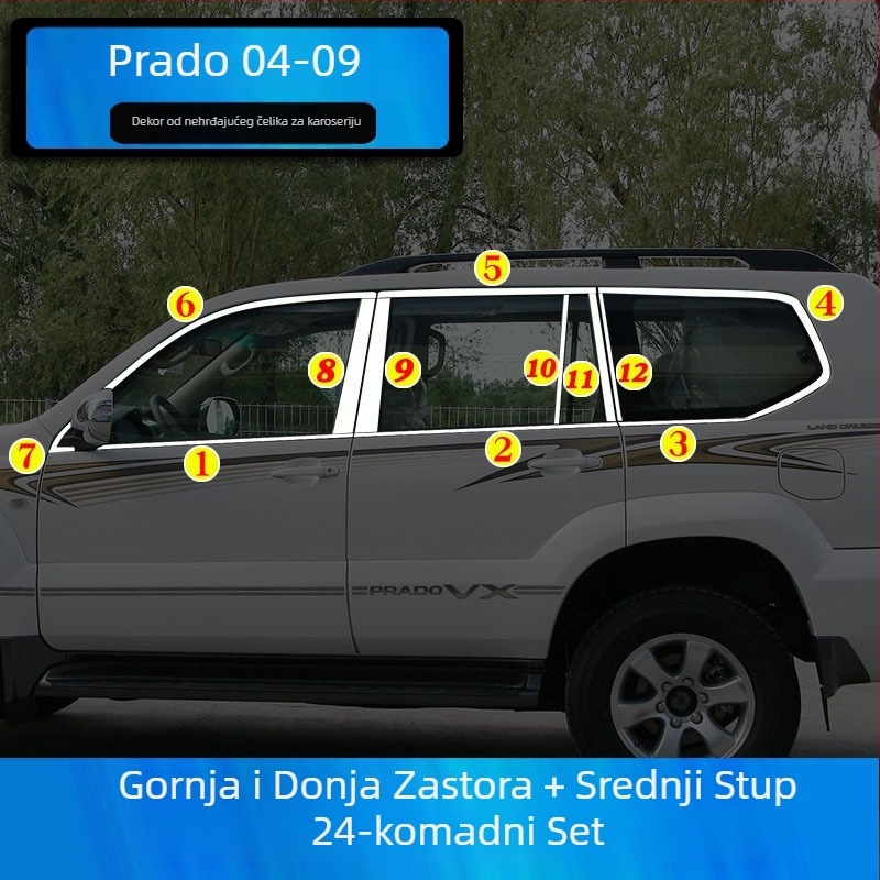 Dekorativne trake za prozore Toyota Prado/Land Cruiser (2004–2020) – naljepnice za karoseriju