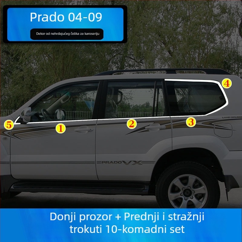 Dekorativne trake za prozore Toyota Prado/Land Cruiser (2004–2020) – naljepnice za karoseriju