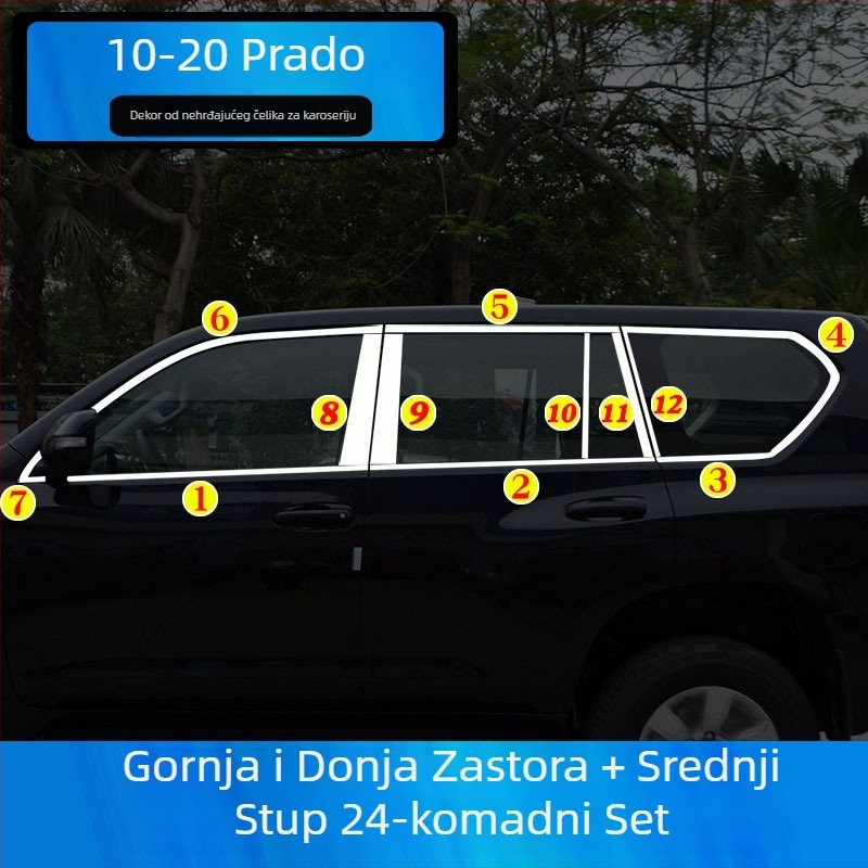 Dekorativne trake za prozore Toyota Prado/Land Cruiser (2004–2020) – naljepnice za karoseriju