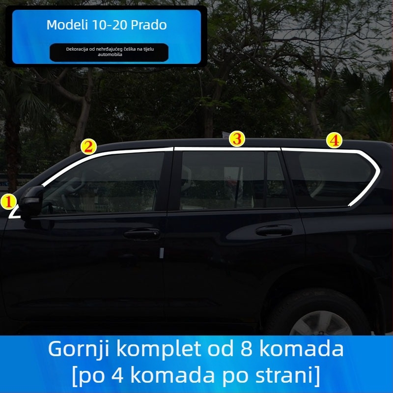 Dekorativne trake za prozore Toyota Prado/Land Cruiser (2004–2020) – naljepnice za karoseriju
