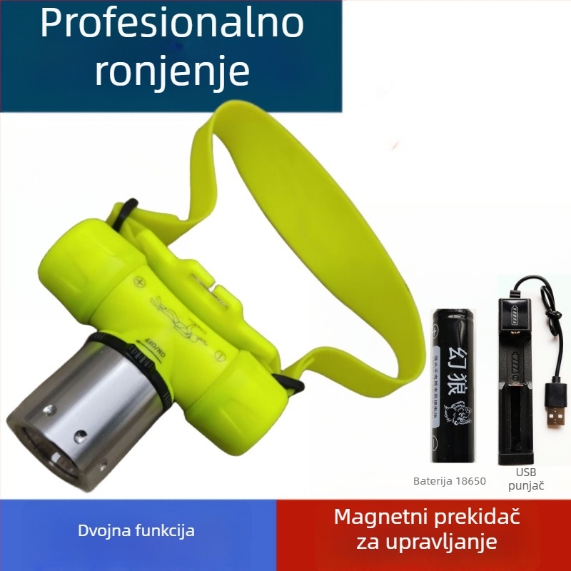 Potapljačka čelna svjetiljka – vodootporna, punjiva, ultra sjajna podvodna svjetiljka za duboka ronjenja