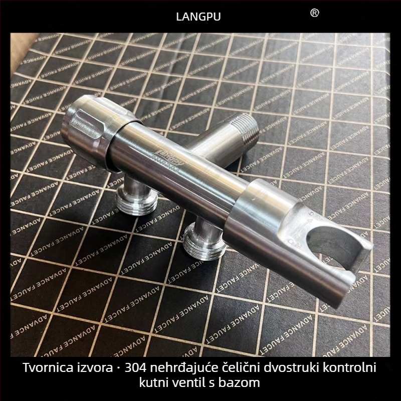 Kran za perilicu rublja od 304 nehrđajućeg čelika – jedan ulaz, dva izlaza; dvostruka kontrola; kutni brzi otvoreni ventil; keramički jezgra ventila; površina: žičano završno