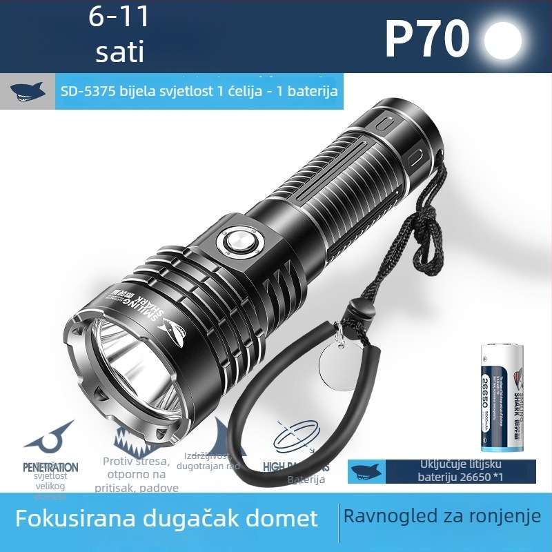 Punopunjiva podvodna LED svjetiljka za ronjenje – aluminijska legura, 800 mAh, domet 100–200 m