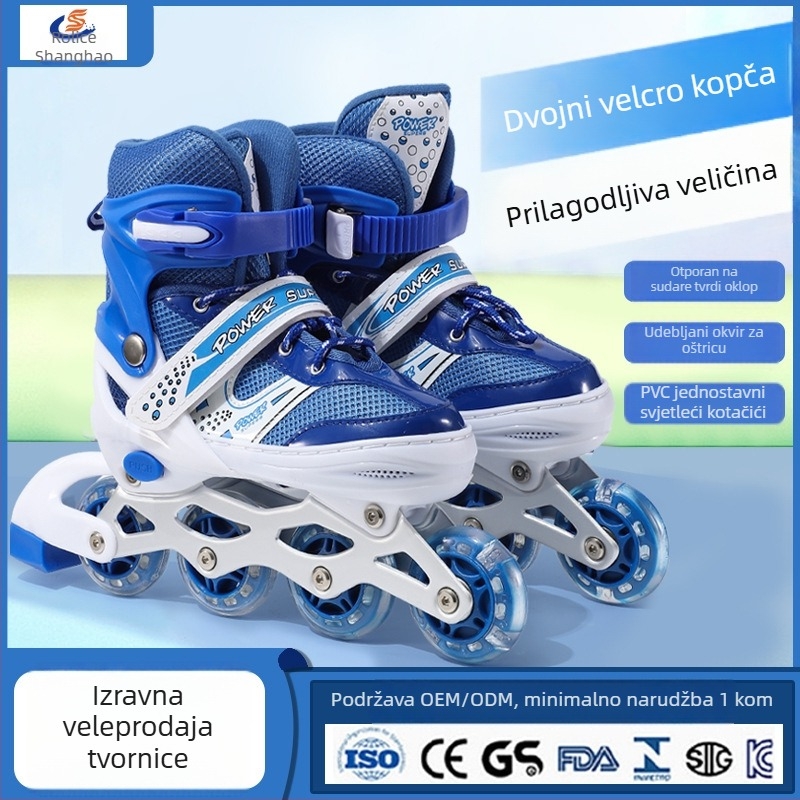 Dječje patike za rolanje Shanghao - gornji dio PU+ mreža, potplat TPR, kotači u jednom redu, PVC kotači, za uzrast 3-12 godina