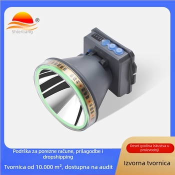 LED čelna svjetiljka za noćno pecanje, punjiva čelna svjetiljka, PVC kućište, 7200 mAh, domet ≥ 500 m, uključeni punjač