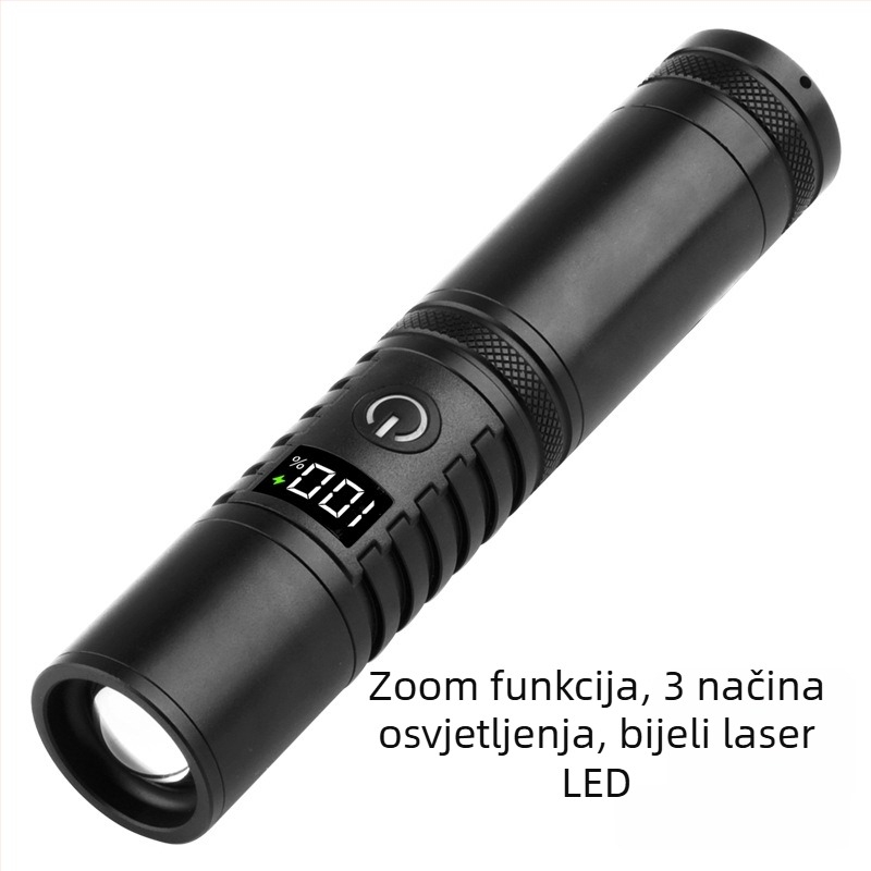 Fener s teleskopskim zumom od aluminijske legure, LED, 20W, punjiva, ručno pokretanje, za kampiranje i nužne situacije