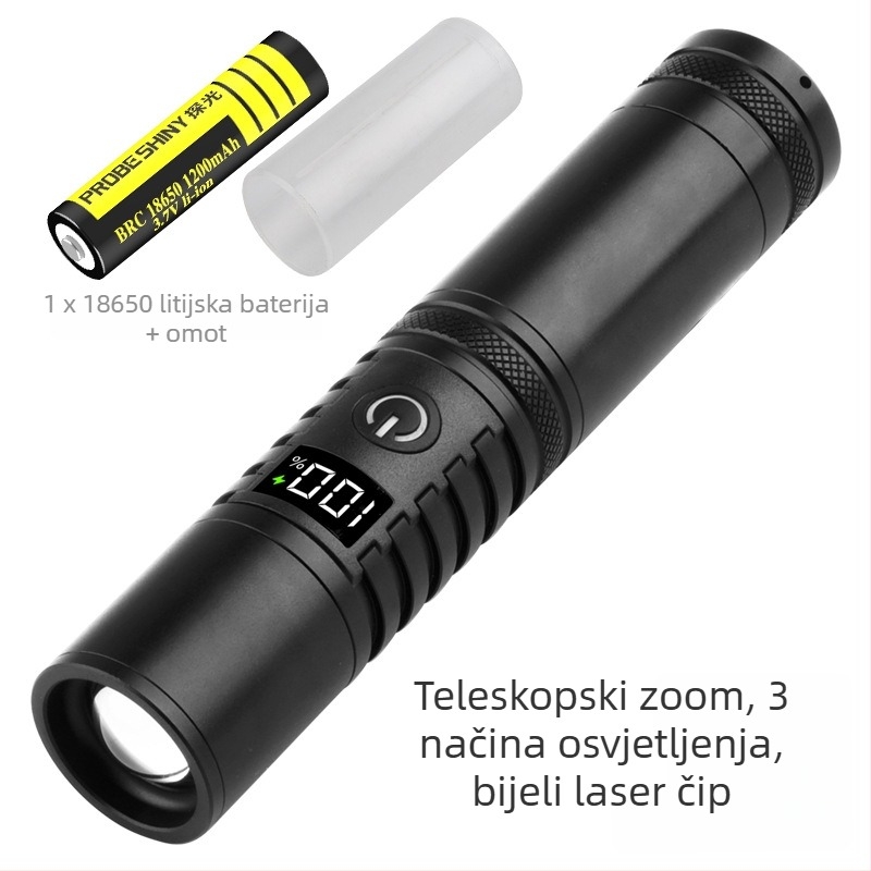 Fener s teleskopskim zumom od aluminijske legure, LED, 20W, punjiva, ručno pokretanje, za kampiranje i nužne situacije