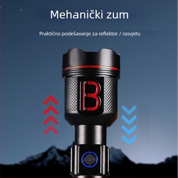 Visokoenergetski patrolni svjetlosni fenjer od aluminijske legure, punjivi, fokusirajući snop, 60W, kapacitet baterije 80000, 360° rotacija, domet ≥500 m, vodootporan