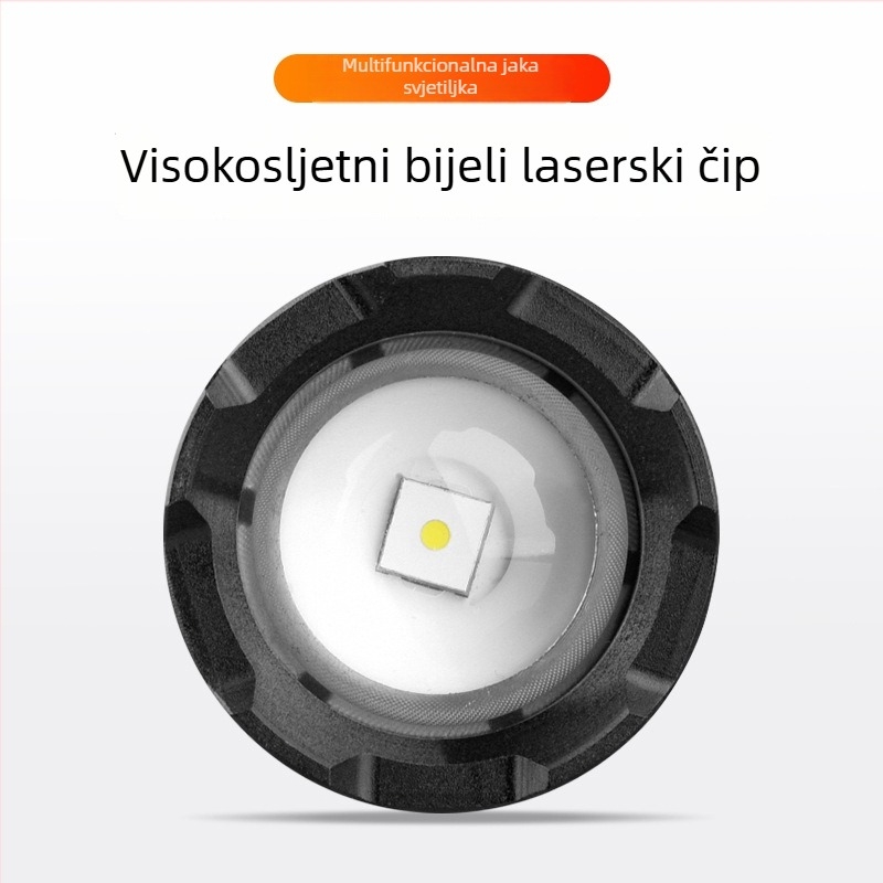 LED baterijska svjetiljka s optičkim zumom, USB punjenje, 30W, kućište od aluminijske legure, domet 200–500 m