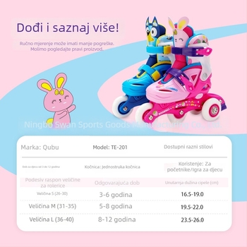 Rolice za početnike i djecu, unisex, prilagodljive, PU gornji dio s mrežicom, kotači u jednom redu