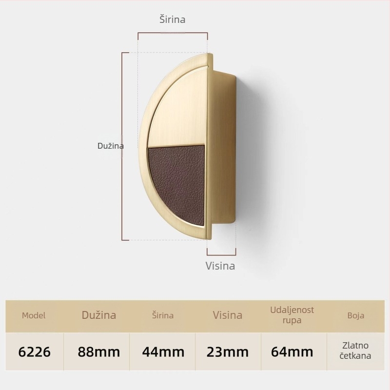 Polukružna ručka za vrata ormara od cinkove legure, moderan luksuzni dizajn