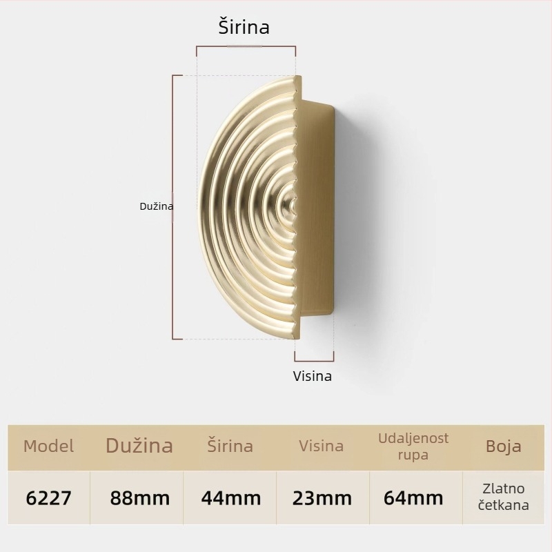 Polukružna ručka za vrata ormara od cinkove legure, moderan luksuzni dizajn