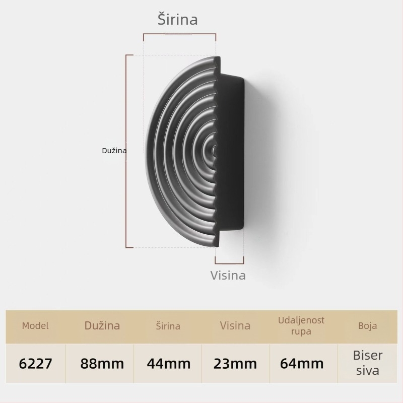 Polukružna ručka za vrata ormara od cinkove legure, moderan luksuzni dizajn