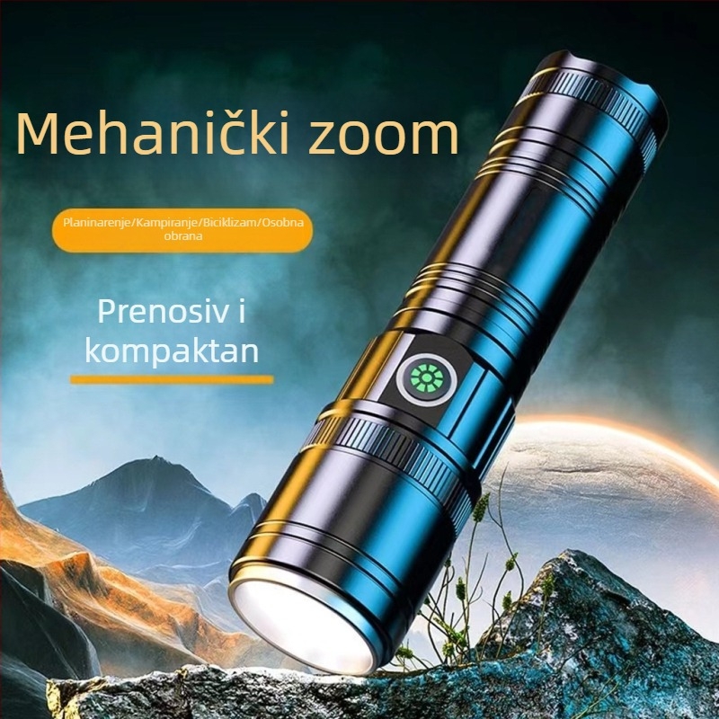 Laser svjetiljka s fokusom, domet 200–500 m, 20 W, tijelo od aluminijskog legura, USB punjenje