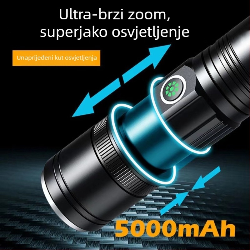 Laser svjetiljka s fokusom, domet 200–500 m, 20 W, tijelo od aluminijskog legura, USB punjenje