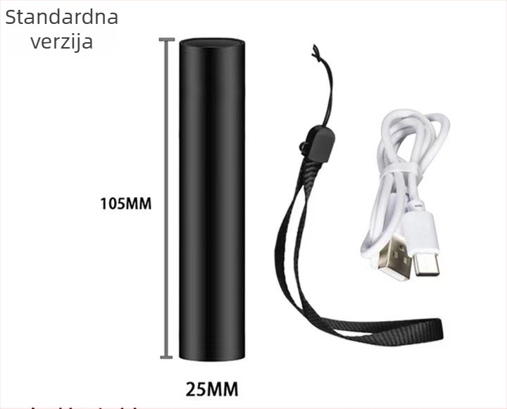 UV flashlight 365 nm za identifikaciju novca i nefrita, tijelo od aluminijske legure, LED izvor, baterija 1200 mAh uz punjenje i ručno pokretanje, domet 200–500 m