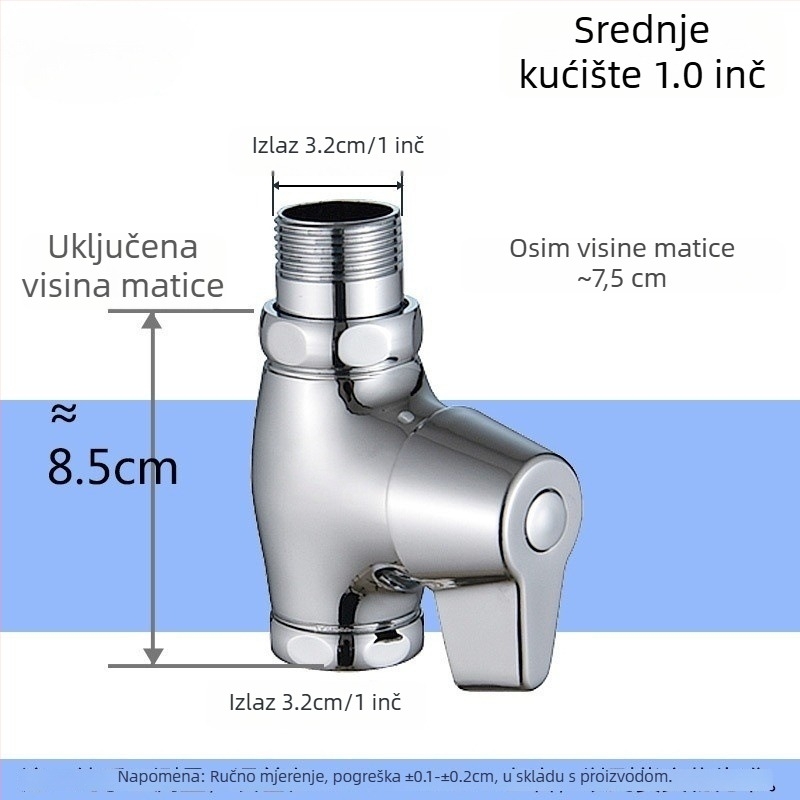 Push-type ispirna ventila za klozet tip squat, model brzog otvaranja, bakar, izlaz 1 inč, vrijeme ispiranja 5–8 s, radni tlak 0,1–1,0 MPa