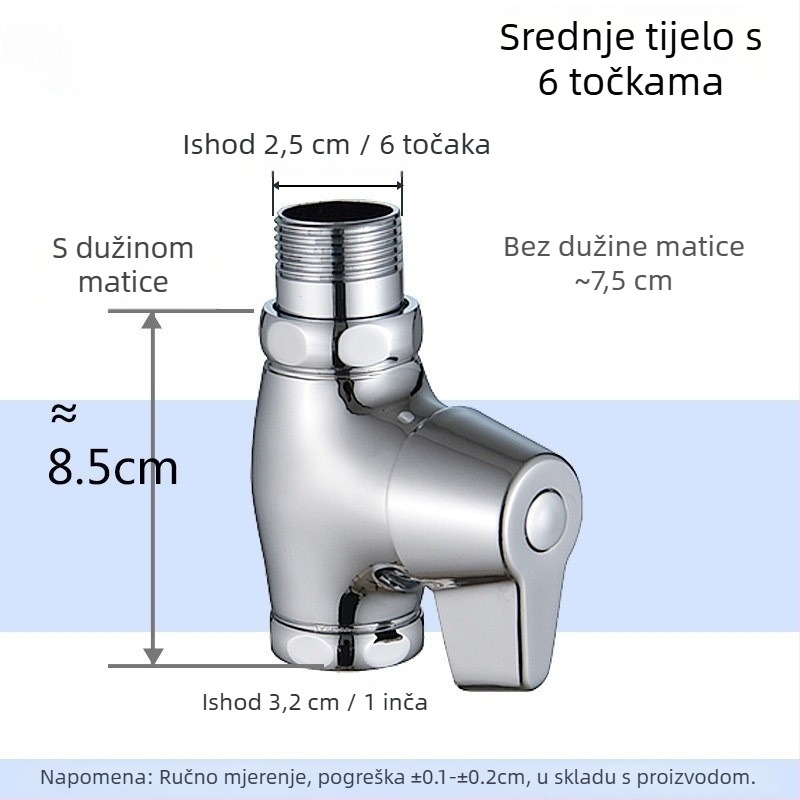 Push-type ispirna ventila za klozet tip squat, model brzog otvaranja, bakar, izlaz 1 inč, vrijeme ispiranja 5–8 s, radni tlak 0,1–1,0 MPa