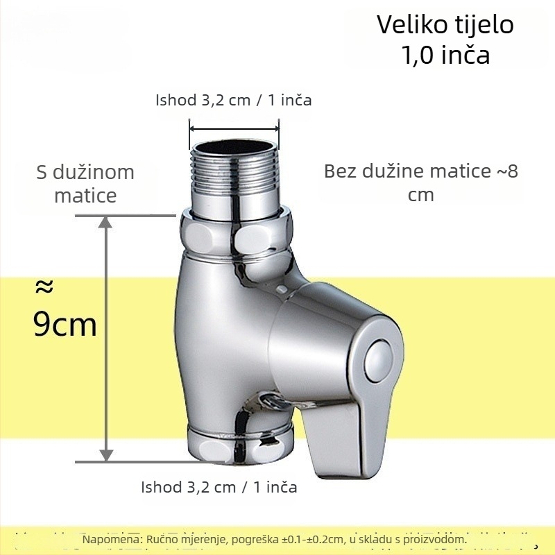 Push-type ispirna ventila za klozet tip squat, model brzog otvaranja, bakar, izlaz 1 inč, vrijeme ispiranja 5–8 s, radni tlak 0,1–1,0 MPa