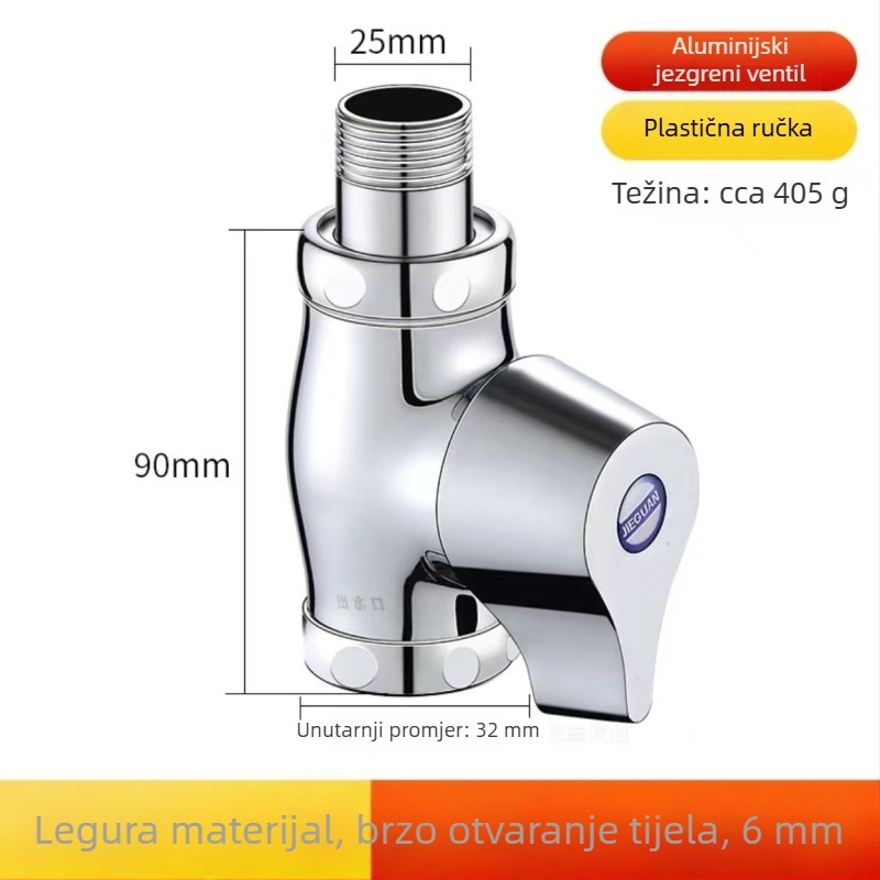 Push-type ispirna ventila za klozet tip squat, model brzog otvaranja, bakar, izlaz 1 inč, vrijeme ispiranja 5–8 s, radni tlak 0,1–1,0 MPa