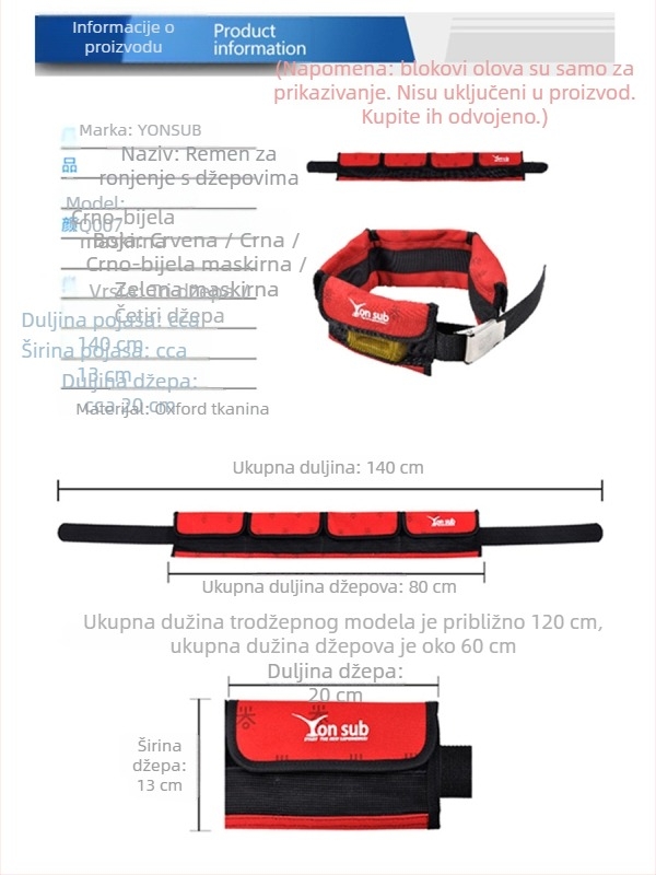 Pojas za ronjenje za utege s 3–4 džepa, najlon, kapacitet 30L, s podlogom, Yon Sub