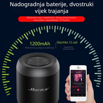 Bluetooth zvučnik s AI glasovnim upravljanjem i utorom za karticu, izlazna snaga 5W, ugrađena baterija 1200mAh, Bluetooth 5.1, frekvencijski raspon 20 Hz–20 kHz